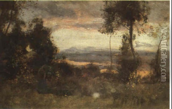 Landscape At Dusk Oil Painting - Sir David Murray