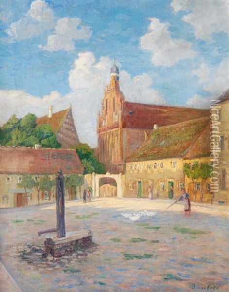 Market Place Of A Small Town Oil Painting - Doris am Ende