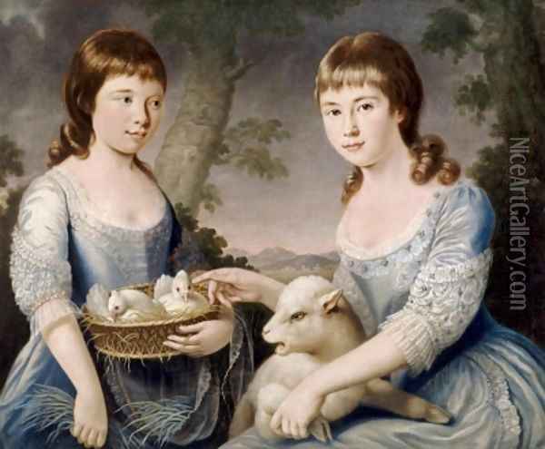 Double portrait of Elizabeth and Mary Chichester Oil Painting - Sir George Chalmers