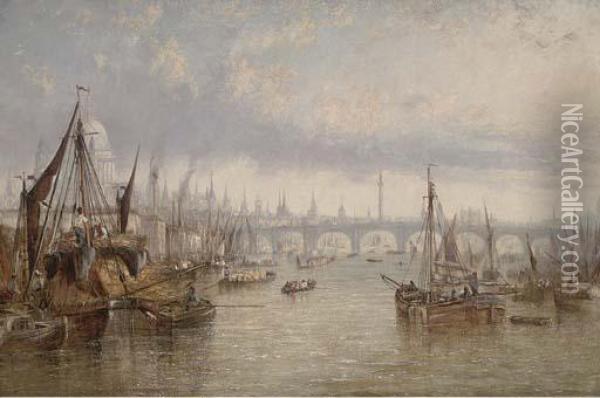 Hay Barges On The Thames Oil Painting - Francis Maltino