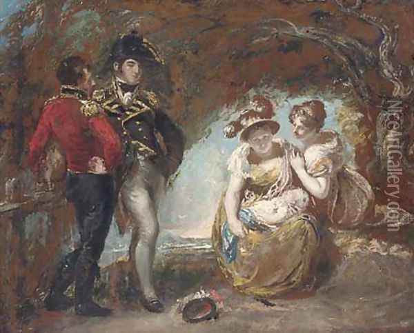 A group of figures in a wood, traditionally identified as General Fisher, Captain Wordsworth, Mary Fisher, Maria Constable and a baby Oil Painting - John Constable