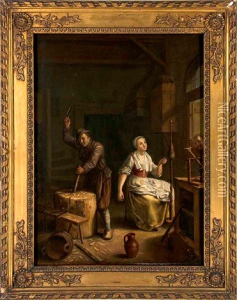 Die Kokette Spinnerin Oil Painting - Johann Jakob Mettenleiter