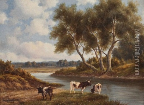 Cattle By A Stream Oil Painting - Henry Harold Vickers