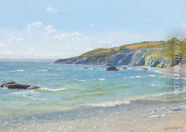 Perran Point Cornwall Oil Painting - Arthur Hughes
