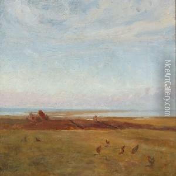 Landscape With Free-range Chickens Oil Painting - Hans Ludvig Smidth