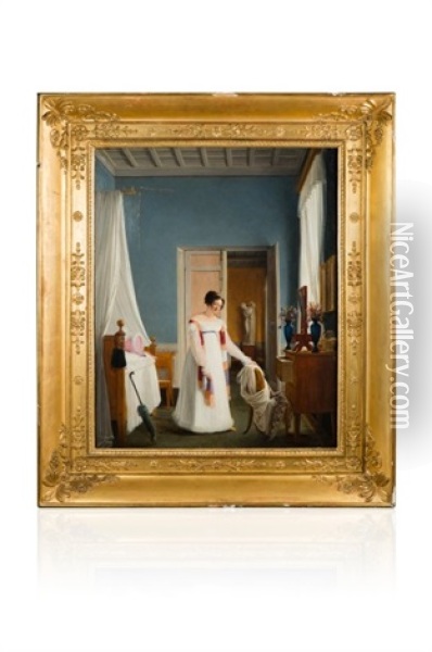 Femme Dans Sa Chambre A Rome Oil Painting - Jean Alaux