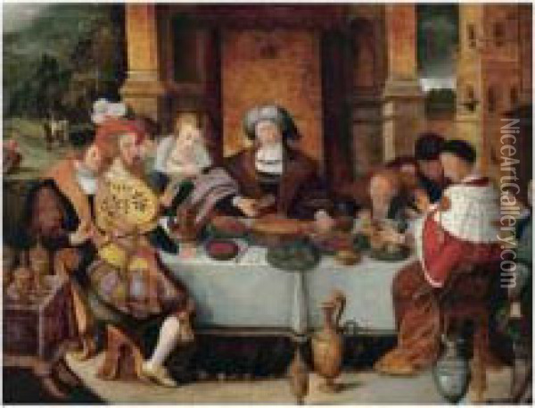 Scene De Banquet Oil Painting - Kasper or Gaspar van den Hoecke