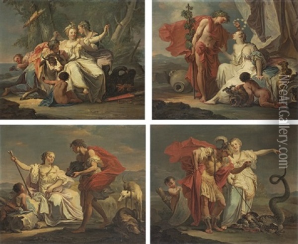 The Rape Of Europa (+ 3 Others; 4 Works) Oil Painting - Giovanni Battista Crosato