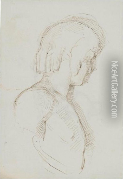 Study Of A Classical Bust Of A Young Man Oil Painting - George Richmond