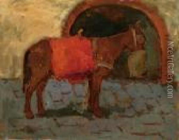 Cavallo Oil Painting - Giovanni Bartolena