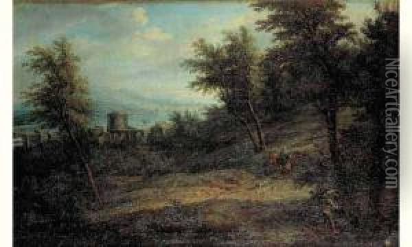 Cavaliers Dans Un Paysage Dominant Une Riviere Oil Painting - Johann Alexander Thiele