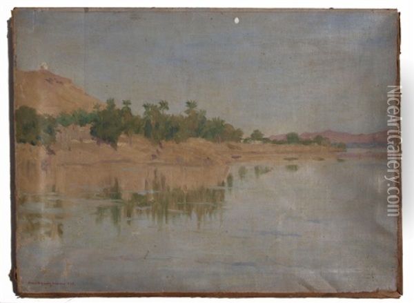 Desert Landscape By The Shore Of A River, Lake, Or Sea Oil Painting - Robert David Gauley