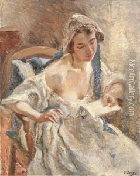 Femme Lisant Oil Painting - Otto Vautier