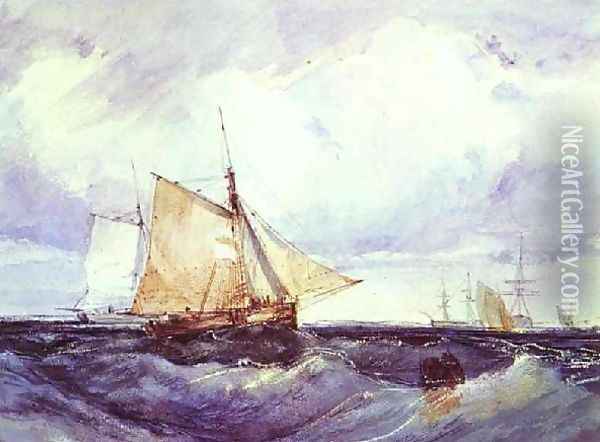 Cutter And Other Shipping In A Breeze Oil Painting - Richard Parkes Bonington