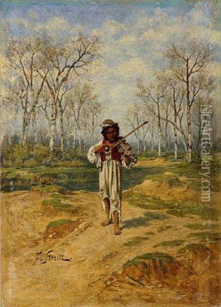 Maly Skrzypek, Ok. 1880-90 Oil Painting - Franciszek Streitt