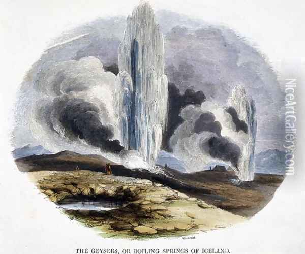 The Geysers, or Boiling Springs of Iceland, from Phenomena of Nature, 1849 Oil Painting - Josiah Wood Whymper