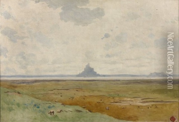 La Baie Du Mont Saint-michel Avec Le Rocher De Tombelaine Oil Painting - Alexandre Sege