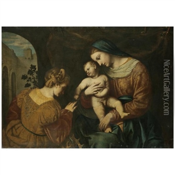 The Mystic Marriage Of Saint Catherine Oil Painting -  Moretto da Brescia