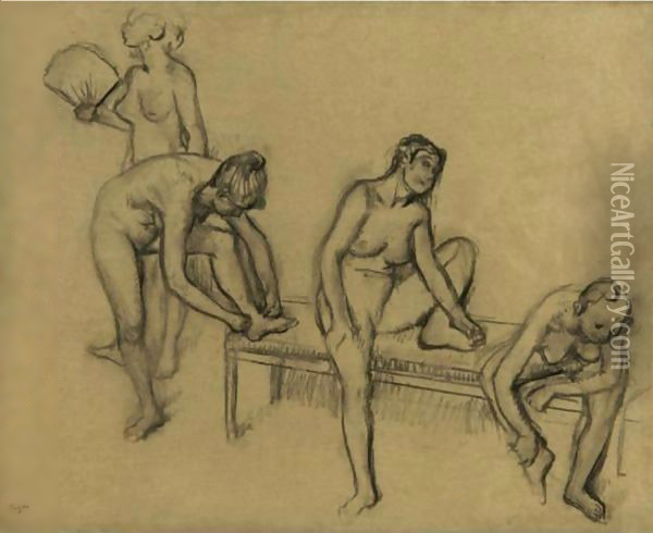 Quatre Danseuses Nues En Repos Oil Painting - Edgar Degas