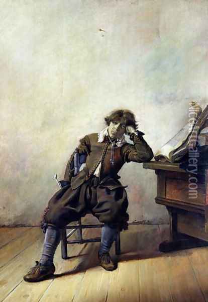 A Young Student in his Study or, The Smoker, c.1630-33 Oil Painting - Pieter Codde