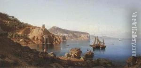 The Sorrentine Coast With A View Of Vico Equense In The Bay Of Naples Oil Painting - Alessandro la Volpe