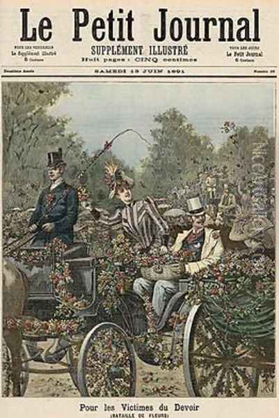 For the Victims of Duty The Battle of Flowers from Le Petit Journal 13th June 1891 Oil Painting - Henri Meyer