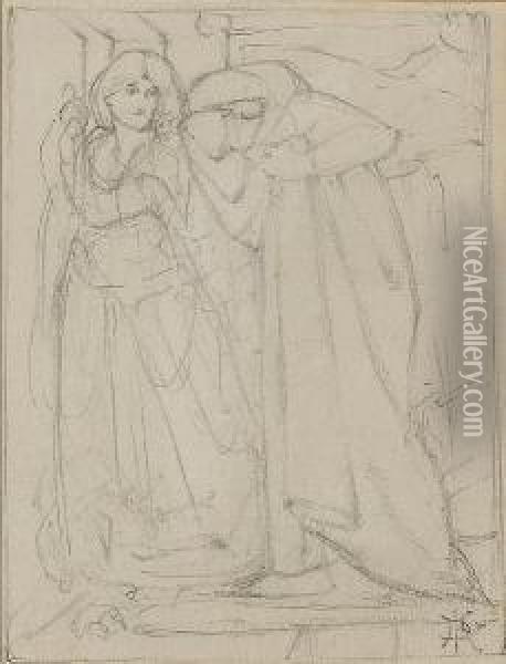 Dante And Beatrice Oil Painting - Dante Gabriel Rossetti