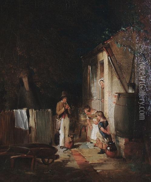A Savoyard Before A Cottage Door Oil Painting - Robert Huskisson