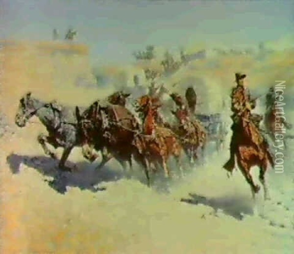 Attack On The Supply Wagons Oil Painting - Frederic Remington