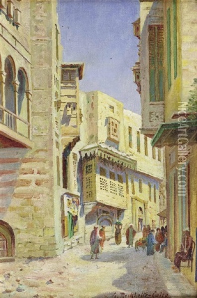 Menschenbelebte Gasse In Kairo Oil Painting - Gustav Rockholtz
