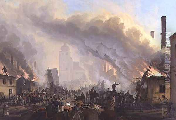 Conflagration at Teplice Oil Painting - Carl Robert Croll
