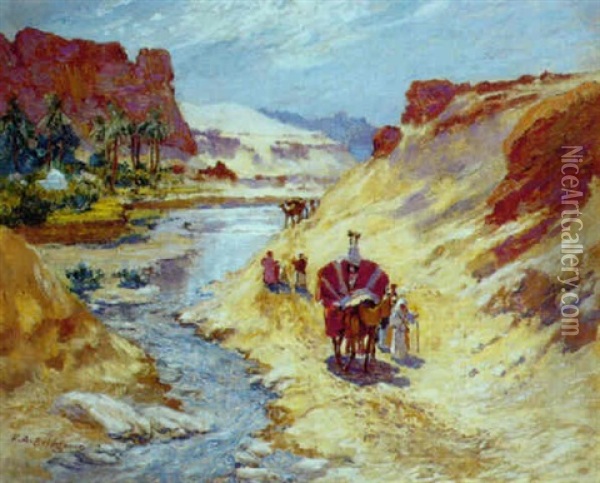 Palanquin Rouge A Bou-saada Oil Painting - Frederick Arthur Bridgman