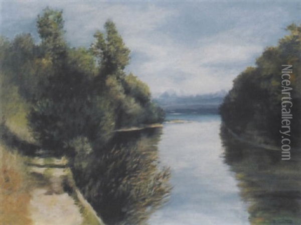 Flusslanschaft Oil Painting - Francois Charles Cachoud