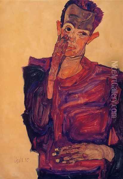 Self Portrait With Hand To Cheek Oil Painting - Egon Schiele