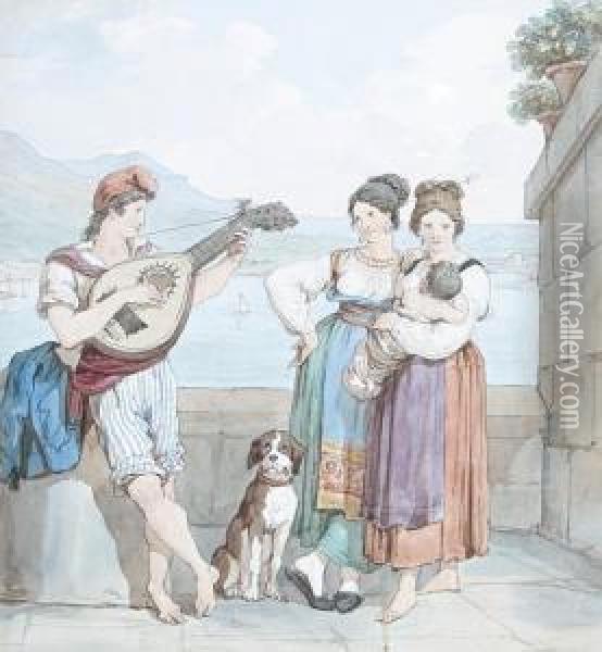 The Mandolin Player Oil Painting - Bartolomeo Pinelli