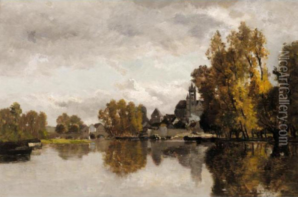 A View Of Moret Sur Loing, Near Fontainebleau Oil Painting - Karl Pierre Daubigny
