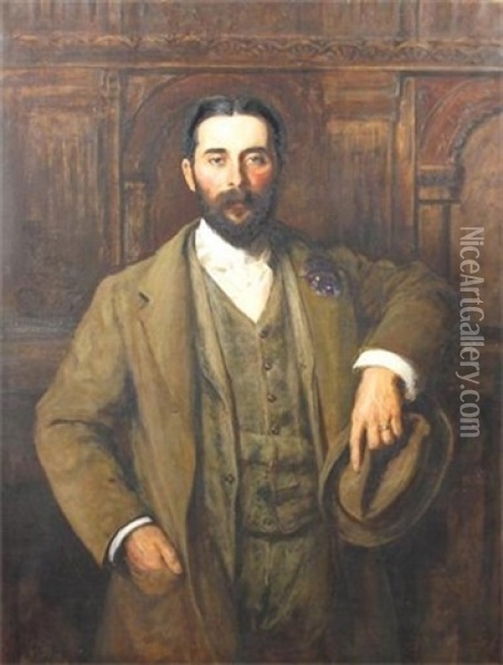 Portrait Of Edward S. Mostyn Pryce In A Panelled Interior Oil Painting - Ethel Mortlock