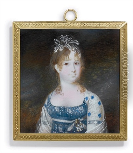 Infanta Maria Isabella Of Spain In White-embroidered Blue Dress Oil Painting - Nicolas-Francois Dun