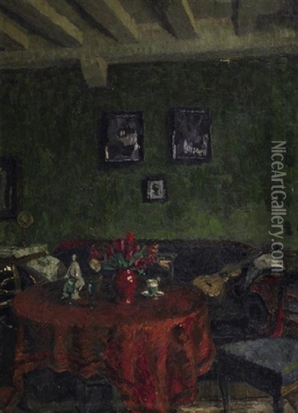 Im Grunen Salon Oil Painting - August Von Brandis
