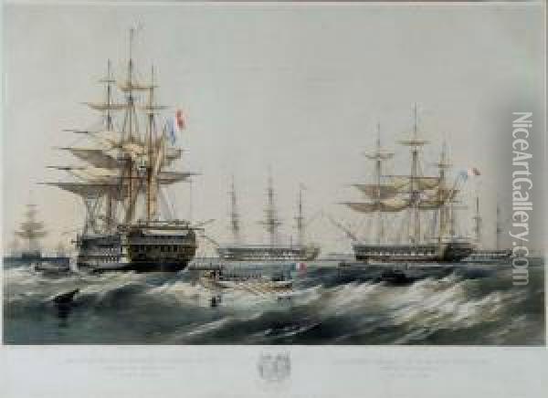English And French Fleets In The Baltic Oil Painting - Thomas Goldsworth Dutton