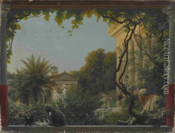 Mittagsstelldichein Aus Dem Zyklus Ein Romischer Tag Oil Painting - Anton Alexander von Werner