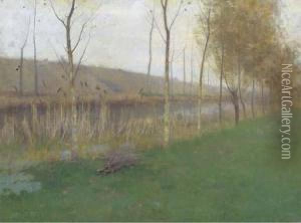 Landscape With A Canal Oil Painting - Anna Richards Brewster