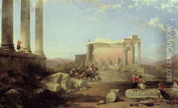 The Ruins of the Temple of the Sun at Baalbec, 1861 Oil Painting - David Roberts
