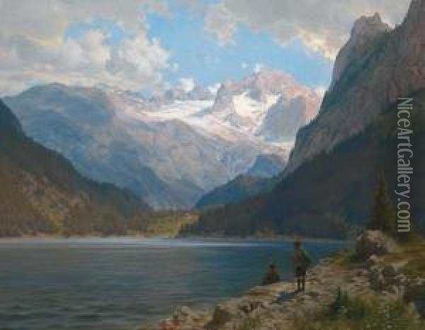 The Lake At Gosau With View Of The Dachstein Mountains Oil Painting - Ferdinand Remp