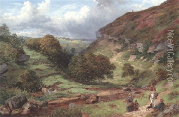 Heath In Bloom, Near Whitby Oil Painting - Thomas J. Banks