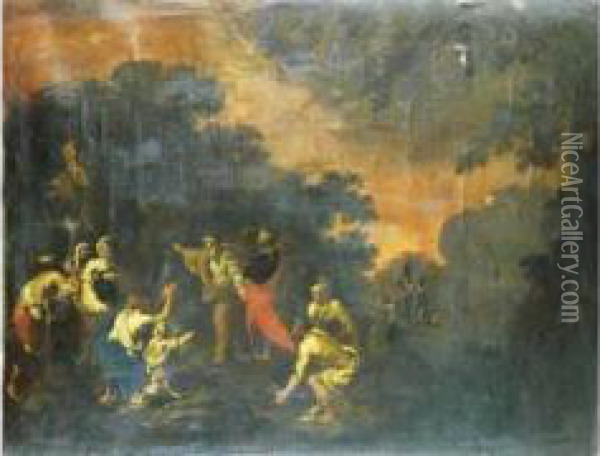  Moise Frappant Le Rocher  Oil Painting - Giovanni Battista Carlone