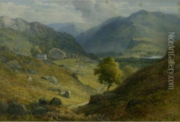 The Bowder Stone, Borrowdale Oil Painting - John Henry Mole