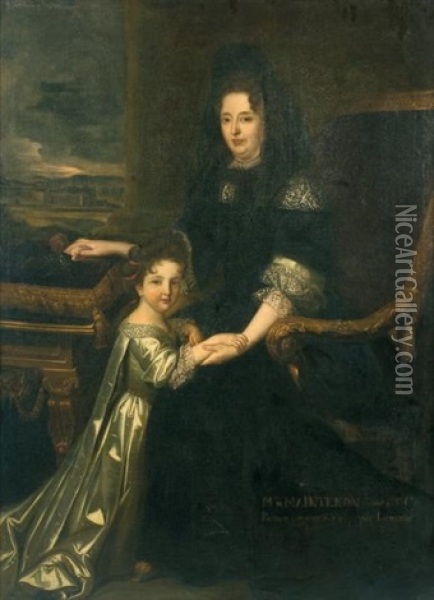 Jeune Portrait De Madame De Maintenon Avec Sa Niece Oil Painting - Ferdinand Elle