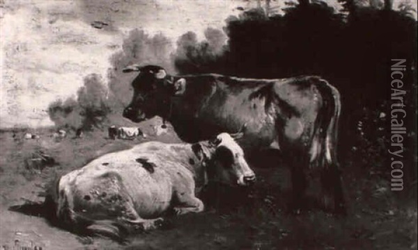 Cattle In A Meadow Oil Painting - Paul Schouten