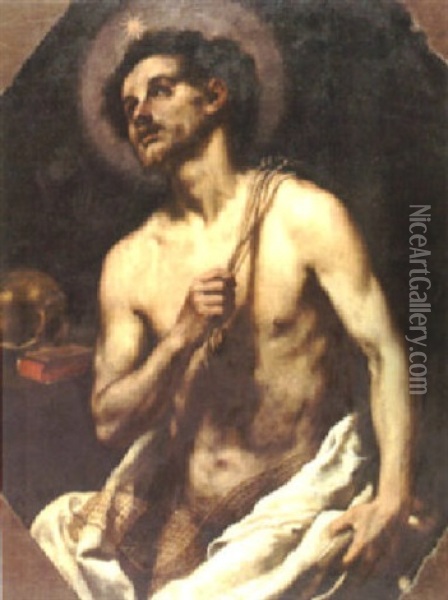 The Flagellation Of A Male Saint (st. Ambrose?) Oil Painting - Jusepe de Ribera